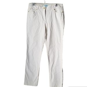 NWOT J. Mclaughlin White Straight Jeans with Gold Button Detail Size 8